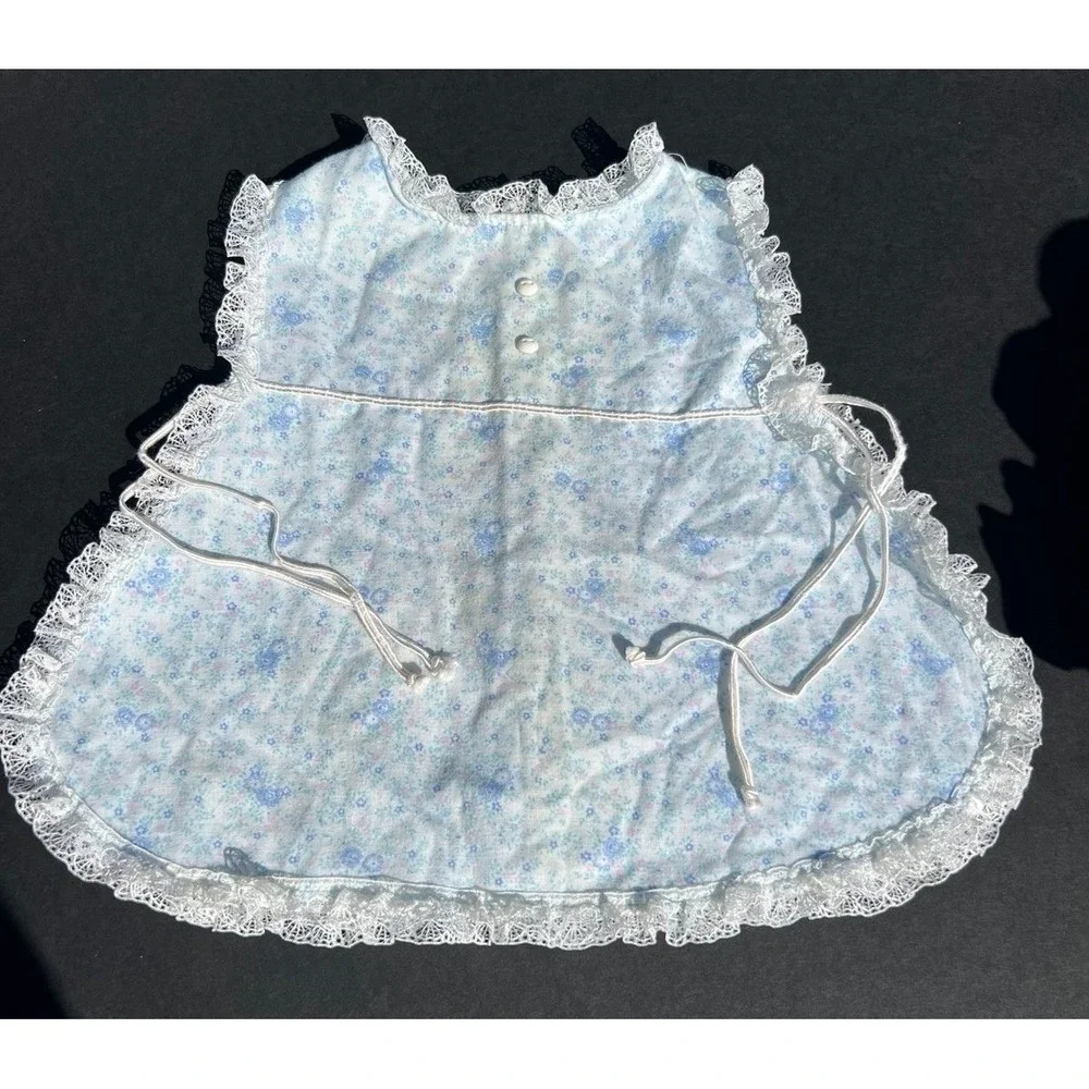 Vintage Toddletime JCPenney Blue Floral Lace Pinafore Apron Dress Size 1 12M USA